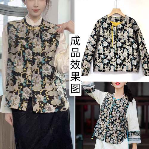 《FS008麒麟牡丹》新中式仿宋锦马甲面料提花童装锦缎汉服布料