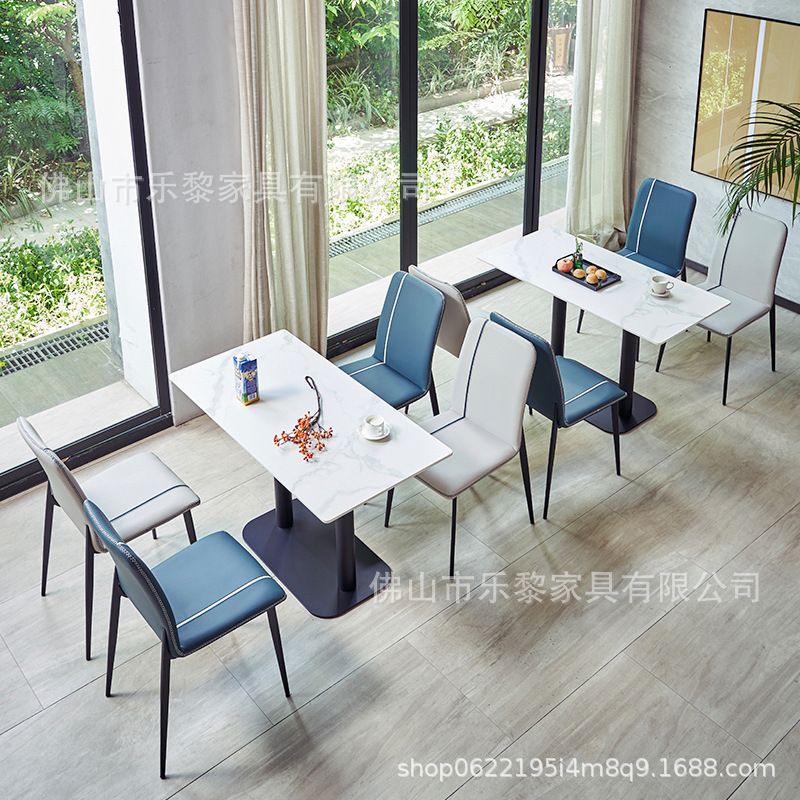 现代简约岩板餐桌商业家用酒店餐饮火锅店小圆桌椅组合饭桌长桌子