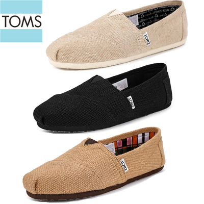 亚麻帆布鞋女鞋TOMS休闲低帮