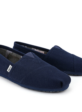 TOMS春秋季帆布鞋一脚蹬懒人鞋纯黑色休闲鞋轻便透气平底鞋单鞋