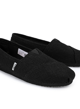 TOMS春夏季亚麻帆布鞋一脚蹬轻便透气懒人鞋休闲鞋纯黑色透气布鞋