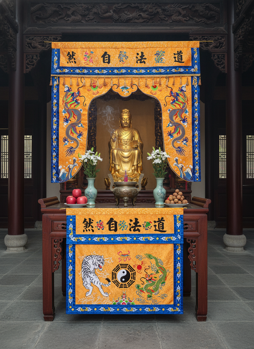 道家桌围刺绣双龙盘龙桌裙围桌布供桌布围台布可定制可改字