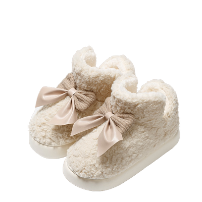 可爱蝴蝶结棉拖鞋女士秋冬季