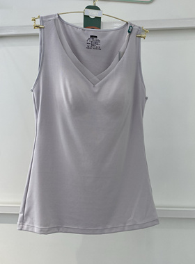 香月明美内衣女秋冬保暖背心210克V领花边棉背心带杯垫马甲68895