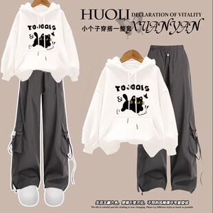 女童秋冬2025新款套装连帽卫衣洋气时髦初中学生韩系工装裤两件套