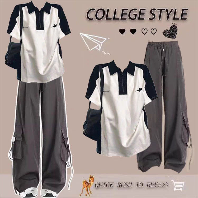 女童polo短袖套装新款夏季时髦潮