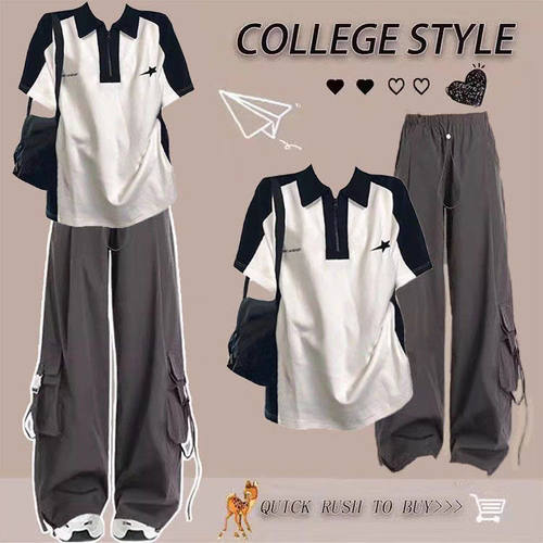 女童polo短袖套装新款夏季时髦潮
