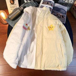 宽松保暖百搭潮 洋气加绒加厚棉衣韩版 两面穿女童棉服2025新款 冬季