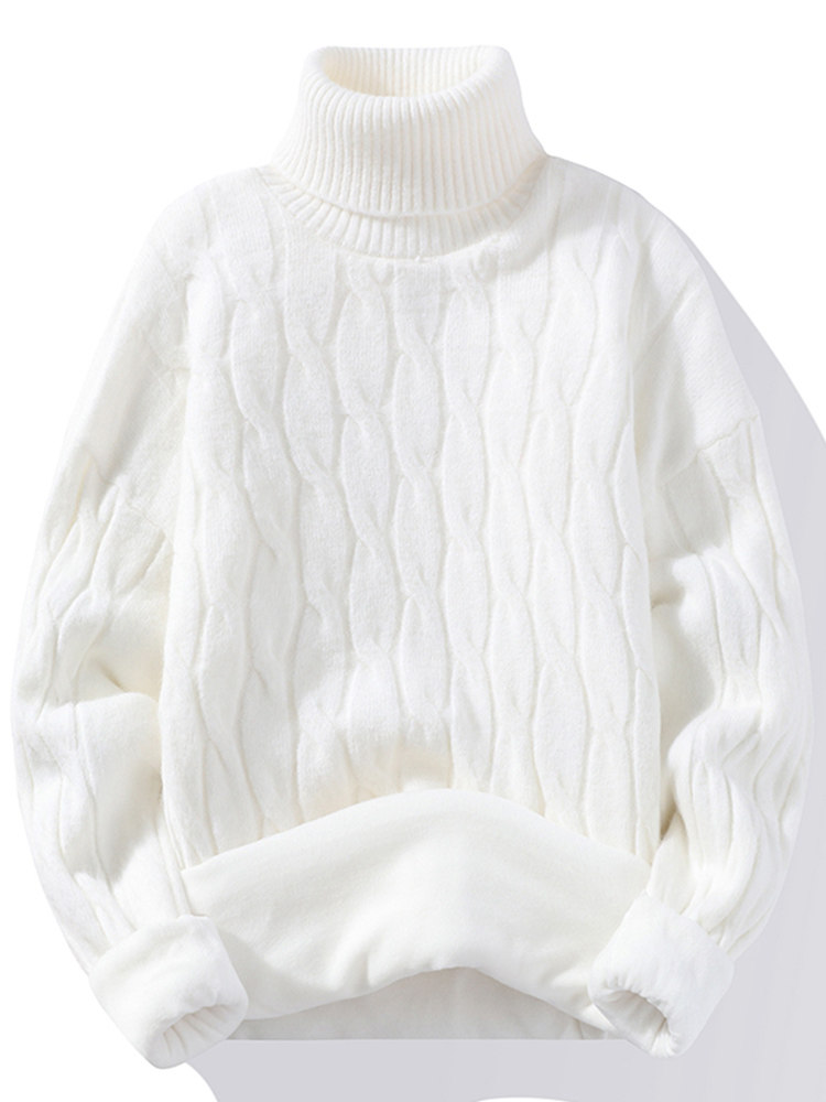 高领毛衣男秋冬季韩版加绒加厚白色保暖针织衫潮牌内搭冬款打底衫