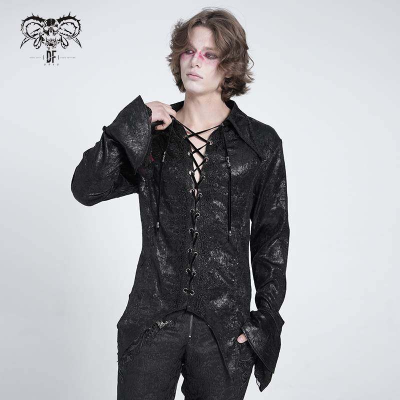 Devil Fashion恶魔时尚哥特暗黑男装不规则翻领系绳衬衣SHT137