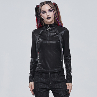 赛博朋克2077女装 套头经典 t恤亮光修身 高弹高领外穿春秋上衣 长袖