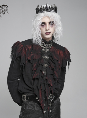 DevilFashion哥特风口水巾红色渐变开衩衬衫SHT148