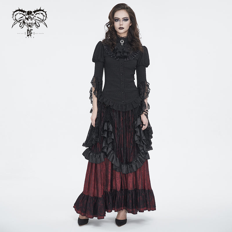Devil Fashion恶魔时尚女装哥特 黑色佩斯利高腰裙 SKT19802