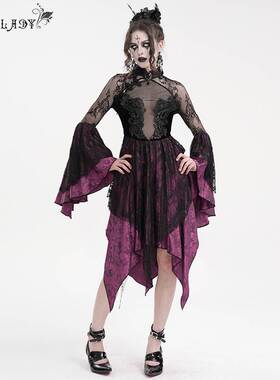 Devil Fashion恶魔时尚女装哥特旗袍式小花网料连衣裙 ESKT05302