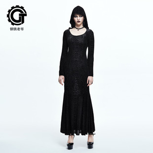 哥特女装复古蕾丝百搭巫师连帽包臀裙连衣裙鱼尾长裙春夏款服饰