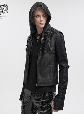 钢铁老爷蒸汽朋克哥特摇滚马甲背心高领黑色系带赛博朋克男士上衣