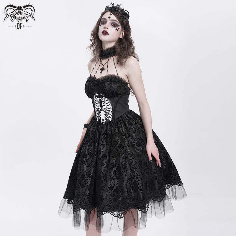 Devil Fashion恶魔时尚女装骨架印花哥特洛丽塔连衣裙SKT23401