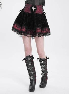 Devil Fashion恶魔时尚女装哥特红色玫瑰花提花半裙SKT23002