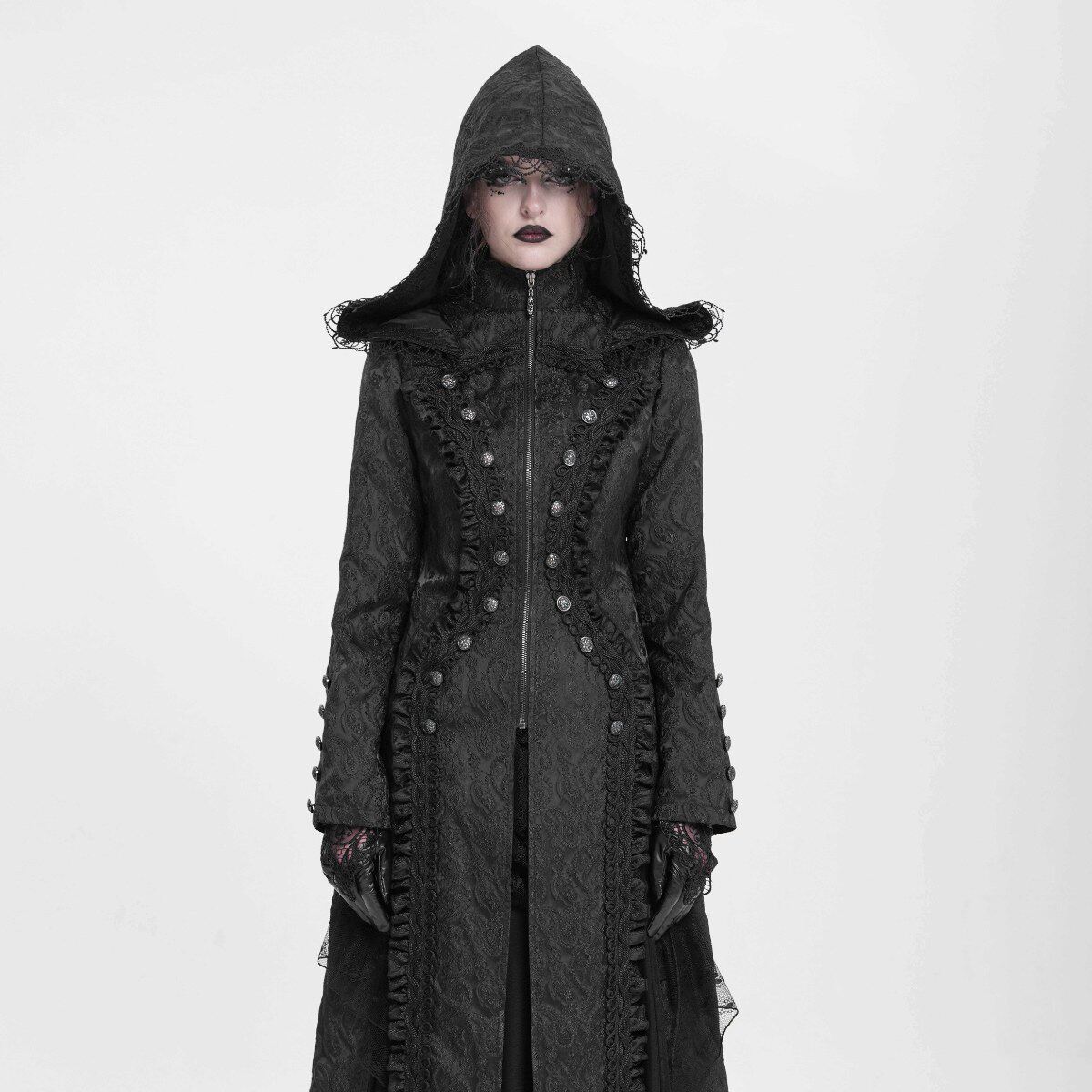 EVA LADY恶魔时尚女装哥特朋克暗黑 腰果花提花长外套 ECT021