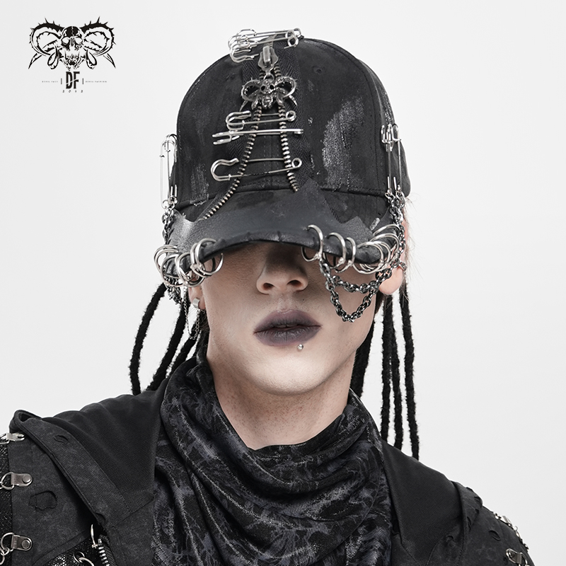DevilFashion哥特风黑色铆钉铁链棒球帽AS264