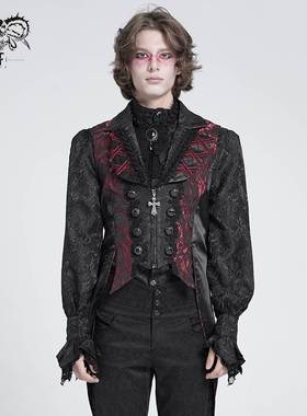 Devil Fashion恶魔时尚哥特暗黑男装翻领拉链马甲无袖背心WT095