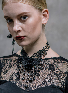 蒸汽朋克欧美风玫瑰黑色项链饰品