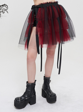 钢铁老爷朋克夏女士半身裙短裙裙子中腰a字网纱亮片红色瘦蓬蓬裙
