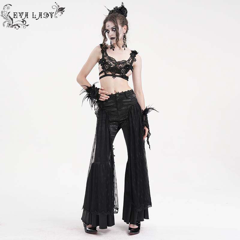 Devil Fashion恶魔时尚女装哥特外层菱形花网哥特喇叭裤EPT018