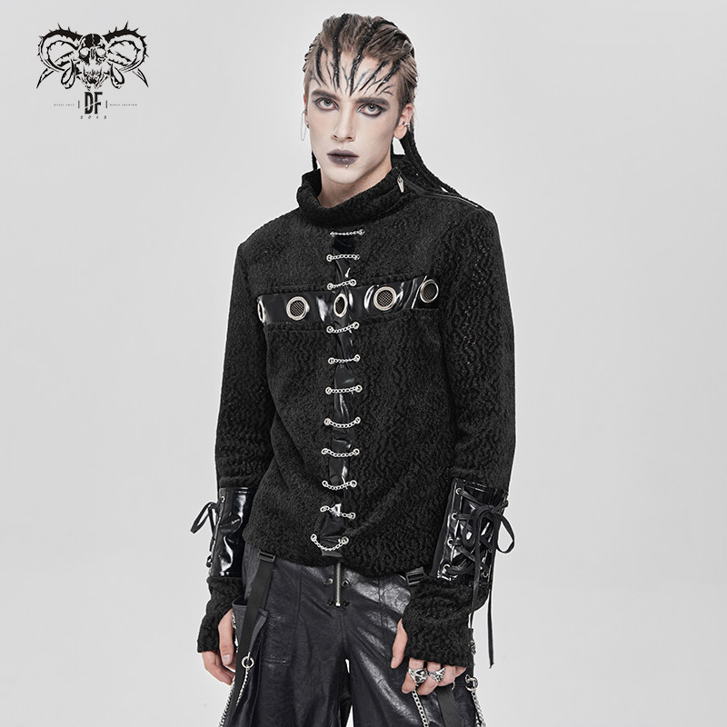 |DevilFashion哥特风黑色绑带装饰针织衫TT299