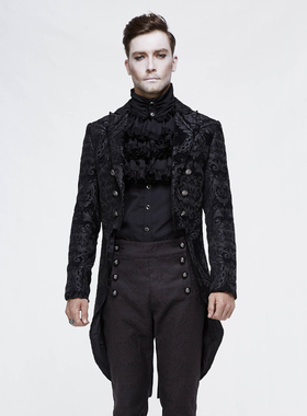 哥特黑色提花基本款礼服外套秋冬季加厚超弹宽松西服立领燕尾服
