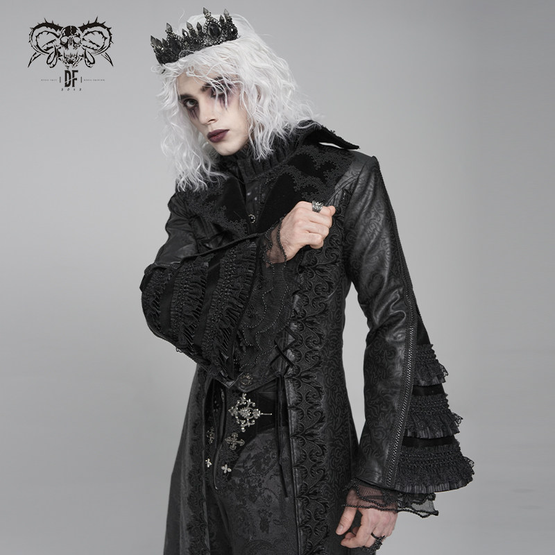 DevilFashion哥特风黑色暗纹刺绣长款外套CT275