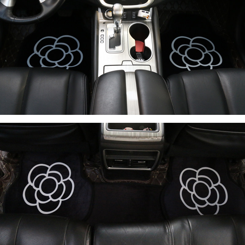 汽车脚垫通用易清洗卡通山茶花单片四季车载上用地毯式绒面脚踩垫