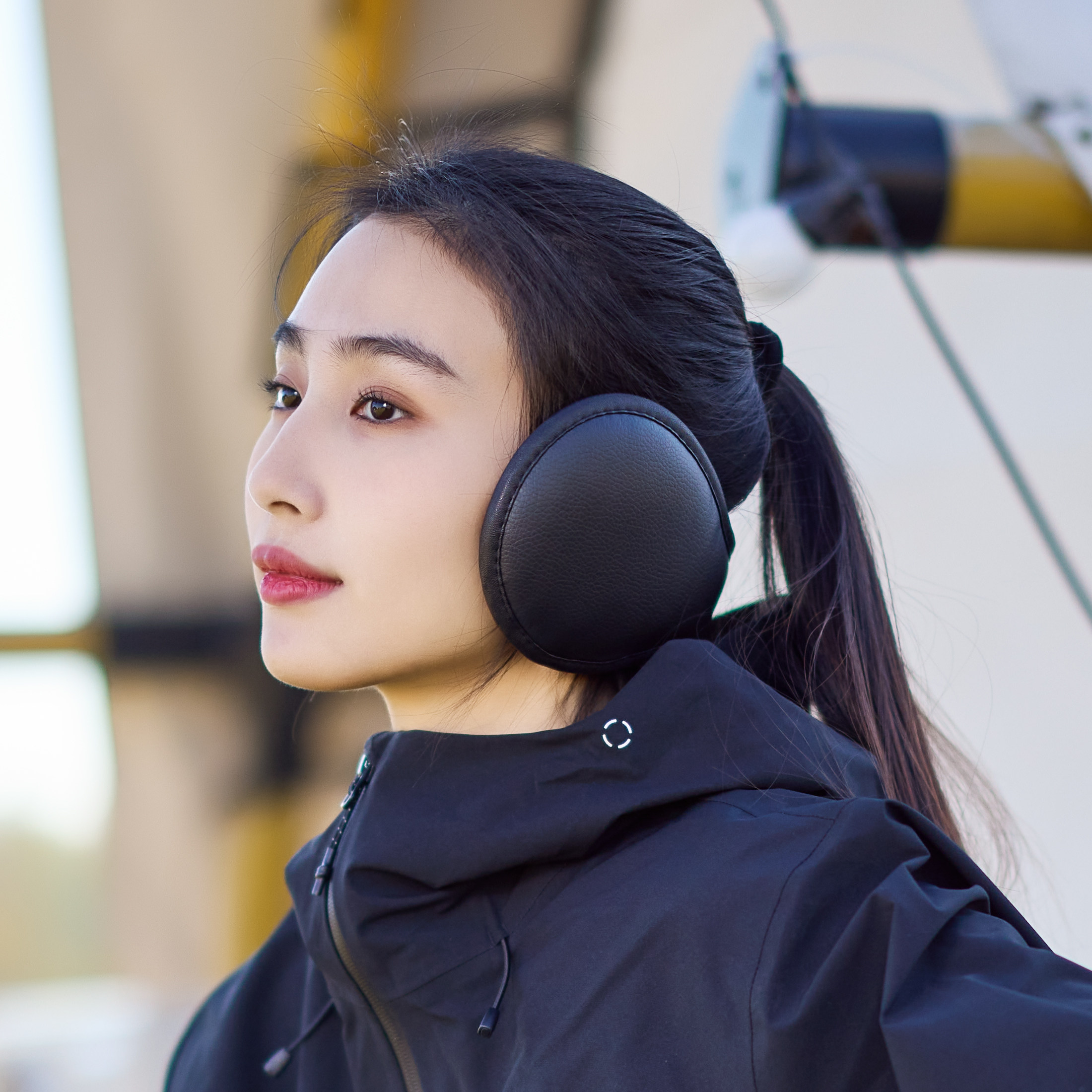黑色皮革耳套可折叠保暖耳罩冬天男女耳护防风耳包耳捂耳暖耳帽