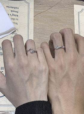 新款荆棘玫瑰情侣戒指ins风男女一对小众开口指环创意玫瑰花戒指