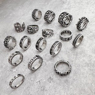 朋克风克罗伈十字架潮流复古ins男女同款情侣戒指不掉色指环