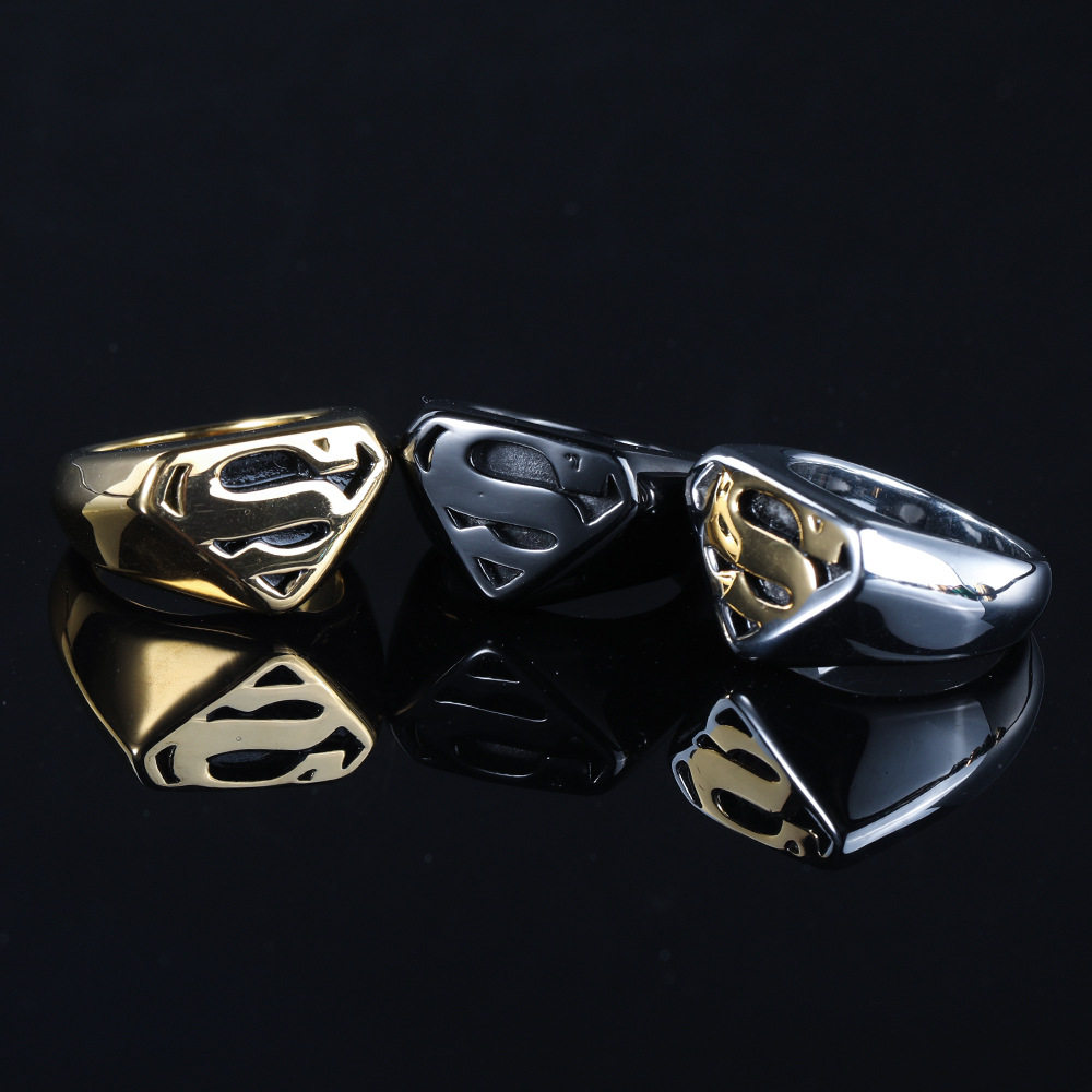 欧美时尚钛钢超人勋章superman钛钢戒指