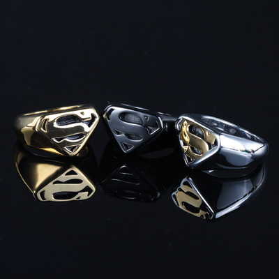 欧美时尚钛钢超人勋章superman钛钢戒指