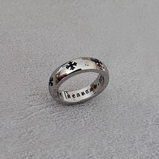 欧美朋克风克罗伈十字花复古教父摇滚风戒指手工银光指环