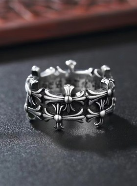 暗黑风朋克十字架开口戒指男复古做旧对戒轻奢小众高级感尾戒