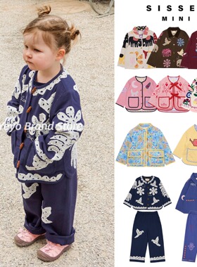 75折 25秋冬Sissel edelbo 儿童宝宝复古刺绣外套长裤