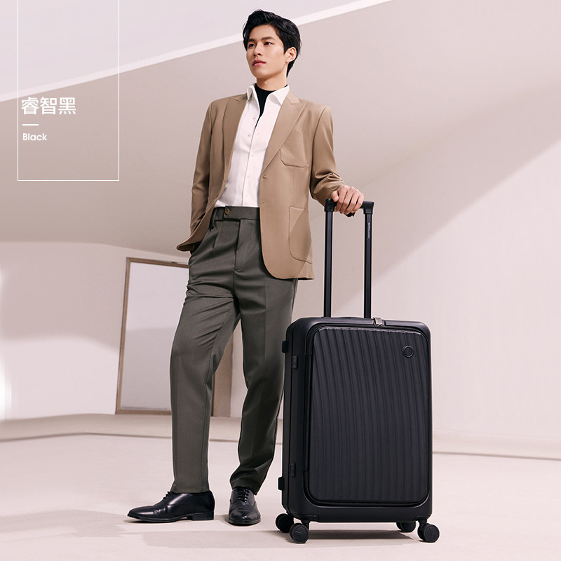 新品爱华仕行李箱女登机拉杆箱多功能大容量前侧开盖旅行箱男24寸
