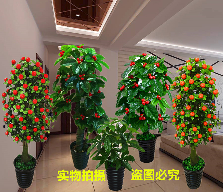 仿真绿植发财树红苹果客厅大型植物桔子摆设室内装饰落地假花盆栽