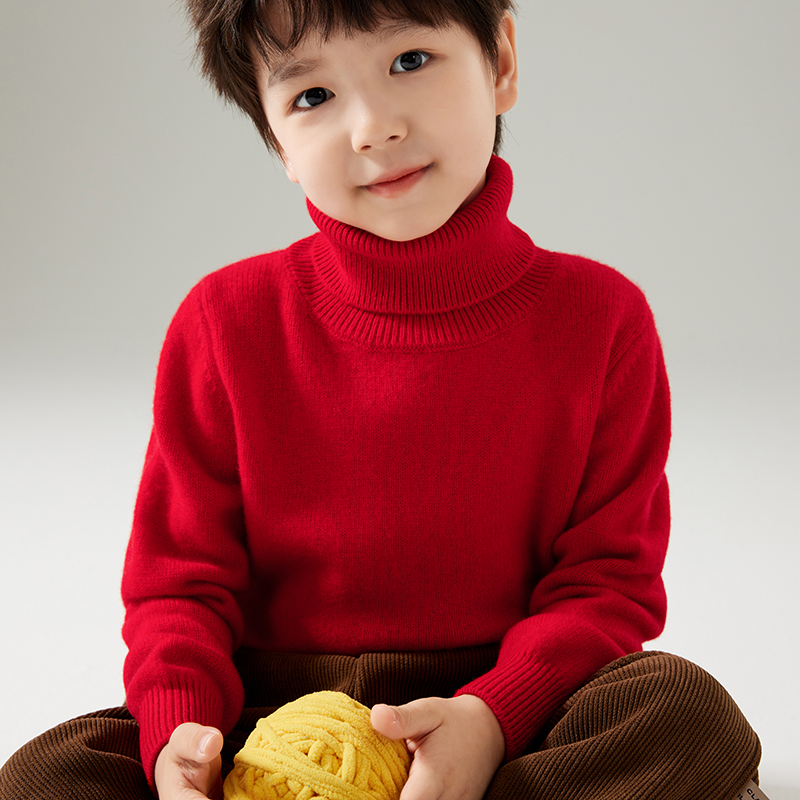 秋冬新款高翻领儿童羊绒衫男孩女童加厚打底100纯羊毛衫宝宝毛衣