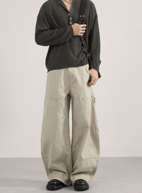 TWORED美式cleanfit弧形分割弯刀阔腿裤男女宽松复古休闲伐木裤子