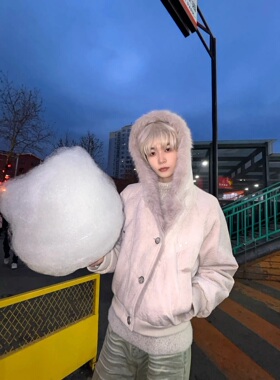 TWORED苍狼座山雕剪裁解构棉服外套男女冬季加绒加厚宽松连帽夹克