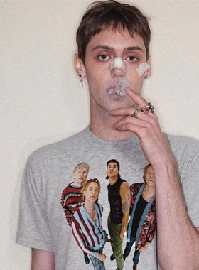 TWORED 美式乐队人像印花重磅夏季短袖T恤男女半袖oversize上衣