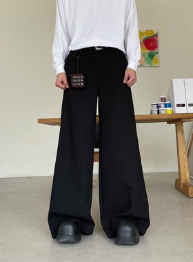 TWORED 美式西装裤男黑色百搭复古西裤垂感宽松休闲阔腿长裤子女