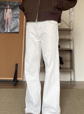 TWORED基础通勤bootcut白色牛仔裤宽松解构线条微喇裤