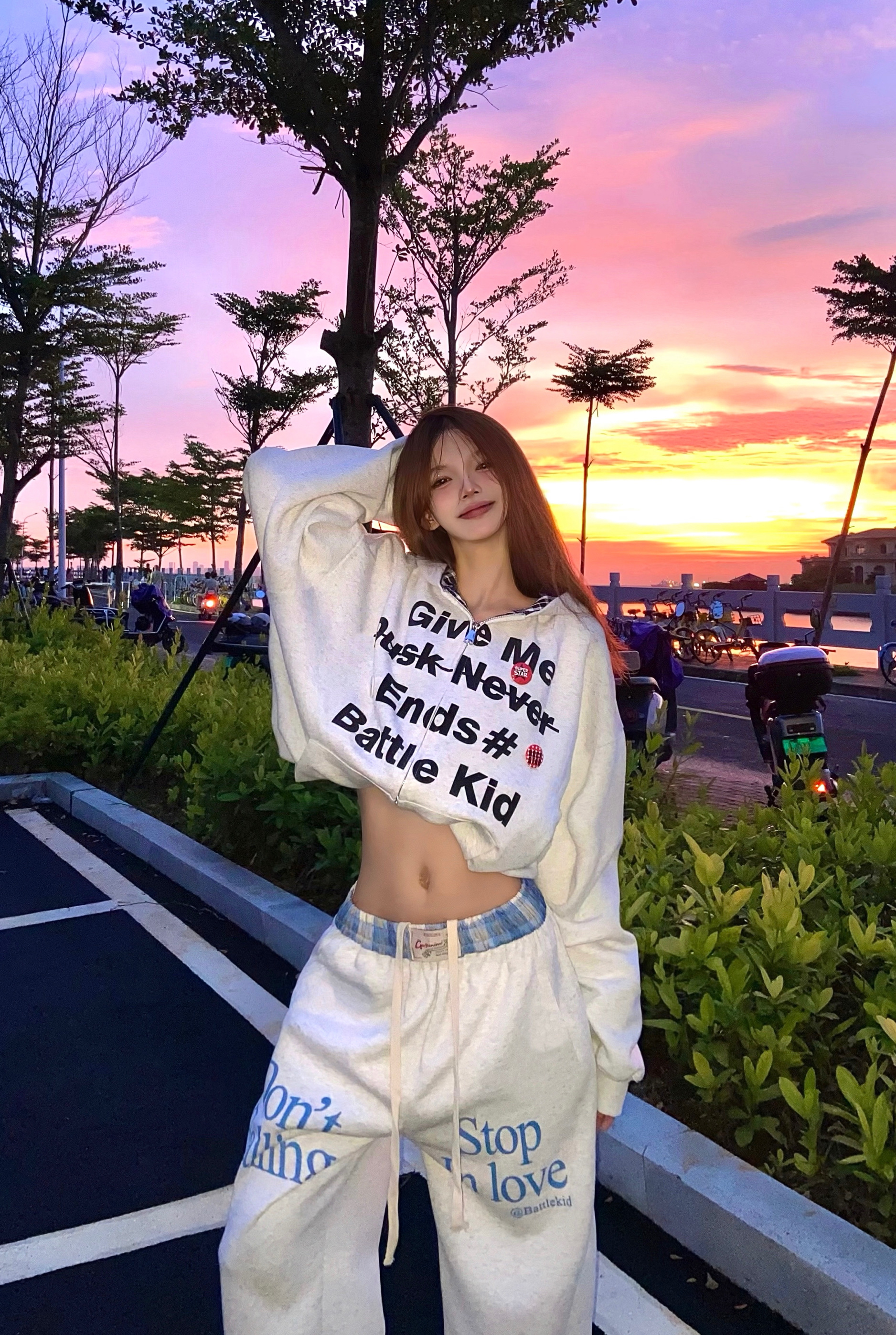 TWORED 美式白花灰假两件拼接格子连帽卫衣外套男女慵懒加绒上衣