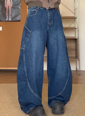 TWORED美式大口袋工装弯刀牛仔裤男宽松阔腿镰刀廓形设计感老爹裤